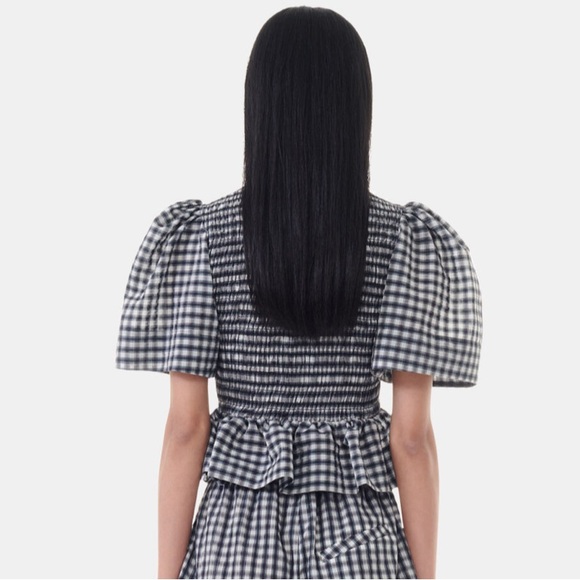 GANNI SEERSUCKER CHECK BLOUSE - Picture 3 of 9